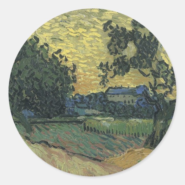 Van Gogh Landscape bei Twilight Runder Aufkleber (Vorderseite)