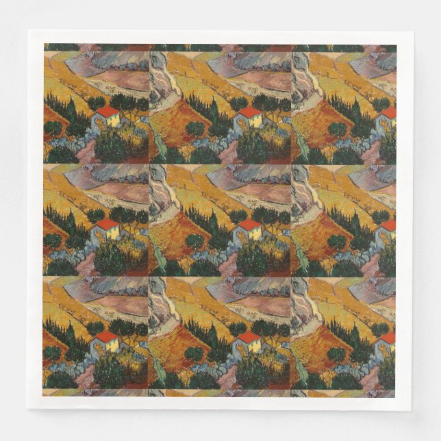 Van Gogh Landscape mit House und Plowman Serviette (Vorderseite)