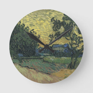 Van Gogh Landschaft in der Dämmerung Runde Wanduhr