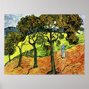 Van Gogh - Landschaft mit Bäumen und Figuren Poster