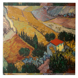 Van Gogh Landschaft mit Haus und Pflüger Fliese