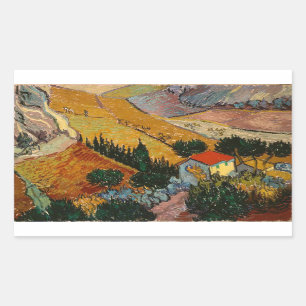 Van Gogh Landschaft mit Haus und Pflüger Rechteckiger Aufkleber