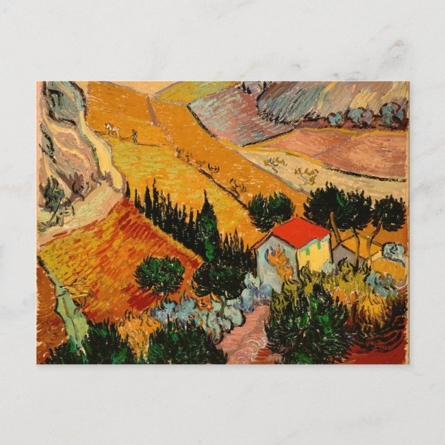 Van Gogh - Landschaft mit Häusern und Plowman Postkarte (Vorderseite)