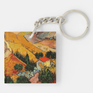 Van Gogh - Landschaft mit Häusern und Plowman Schlüsselanhänger