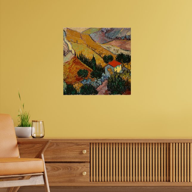 Van Gogh - Landschaft mit House und Plowman, Poster (Wohnzimmer 2)