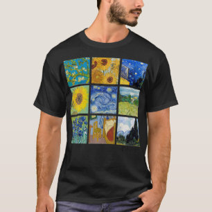Van Gogh Malerei Collage mit Sonnenblumen und Ster T-Shirt