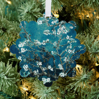 Van Gogh Mandelblüten Dunkles Teal Ornament Karte