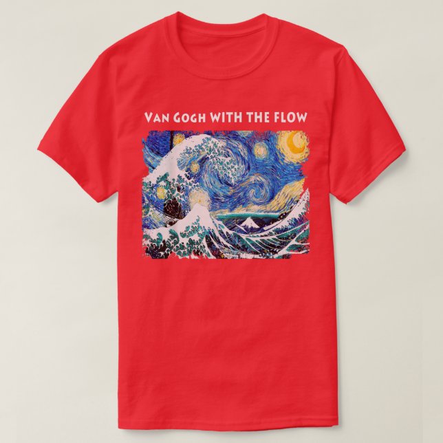 Van Gogh mit der Flow Starry Night und Great Wave T-Shirt (Design vorne)