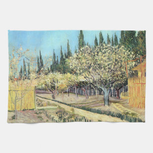 Van Gogh Obstgarten in Blüte, umgeben von Zypresse Geschirrtuch