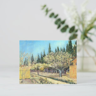 Van Gogh Obstgarten in Blüte, umgeben von Zypresse Postkarte