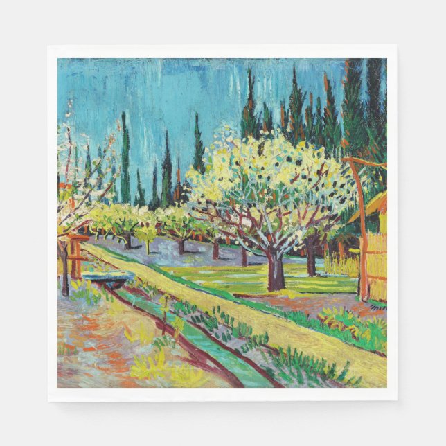 Van Gogh - Obstgarten, von Zypressen begrenzt Serviette (Vorderseite)