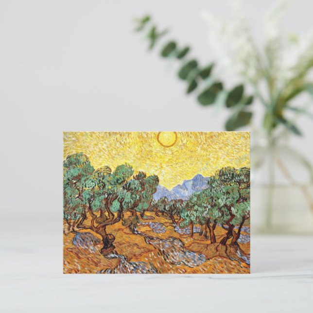 Van Gogh: Olive Trees with Yellow Sky and Sun Postkarte (Stehend Vorderseite)