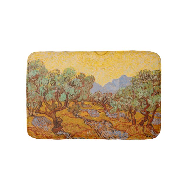 Van Gogh Olive Trees Yellow Sun Sky Badematte (Vorderseite)