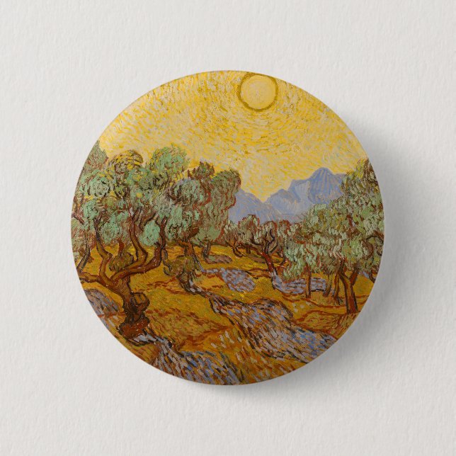 Van Gogh Olive Trees Yellow Sun Sky Button (Vorderseite)
