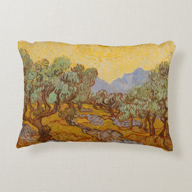 Van Gogh Olive Trees Yellow Sun Sky Dekokissen (Rückseite)