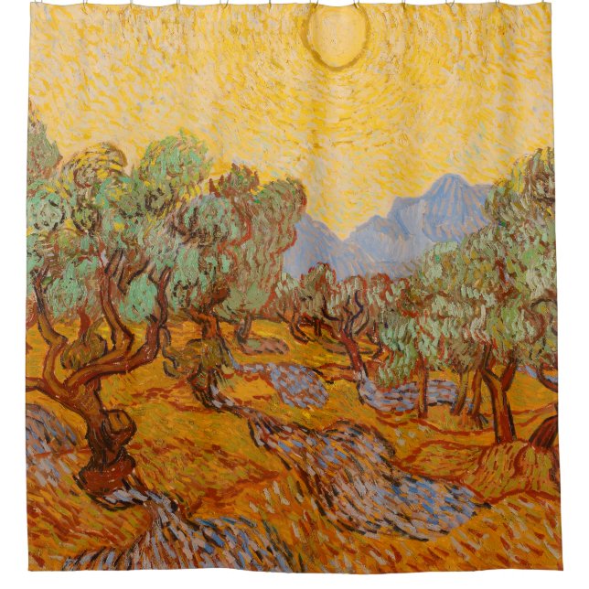 Van Gogh Olive Trees Yellow Sun Sky Duschvorhang (Vorderseite)
