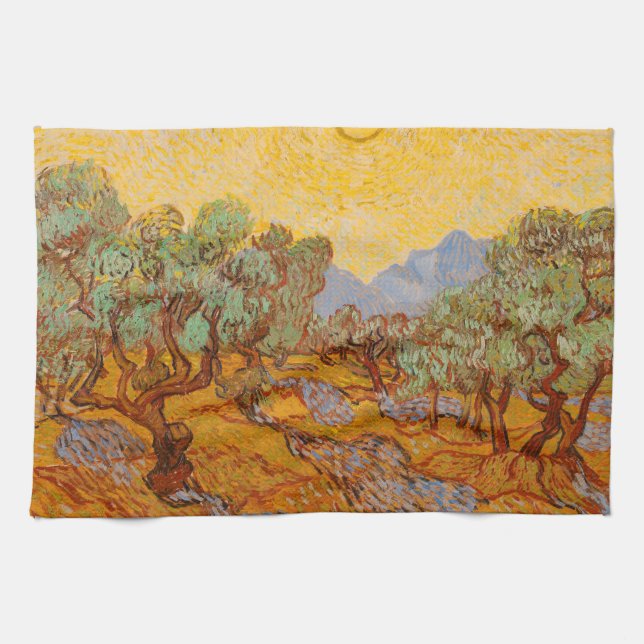 Van Gogh Olive Trees Yellow Sun Sky Geschirrtuch (Horizontal)