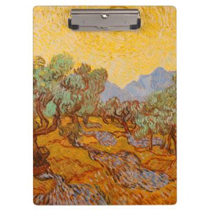 Van Gogh Olive Trees Yellow Sun Sky Klemmbrett