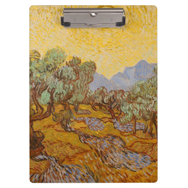 Van Gogh Olive Trees Yellow Sun Sky Klemmbrett (Vorderseite)
