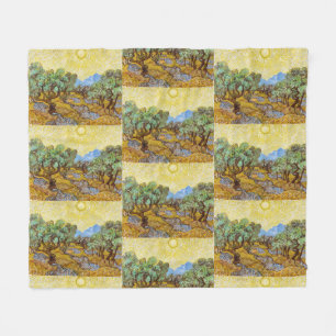 Van Gogh Olive Trees Yellow Sun Sky Malerei Fleecedecke