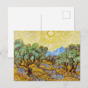 Van Gogh Olive Trees Yellow Sun Sky Malerei Postkarte