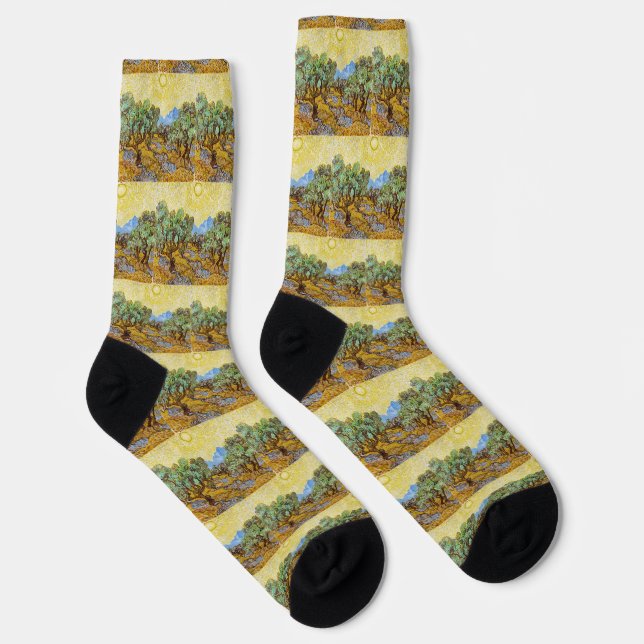 Van Gogh Olive Trees Yellow Sun Sky Malerei Socken (Rechts)