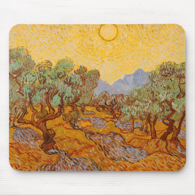 Van Gogh Olive Trees Yellow Sun Sky Mousepad (Vorne)