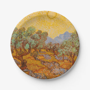 Van Gogh Olive Trees Yellow Sun Sky Pappteller