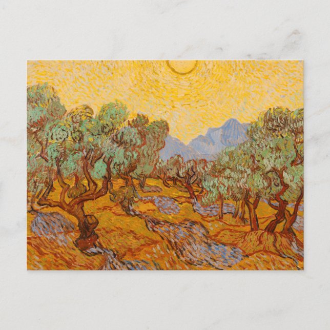 Van Gogh Olive Trees Yellow Sun Sky Postkarte (Vorderseite)
