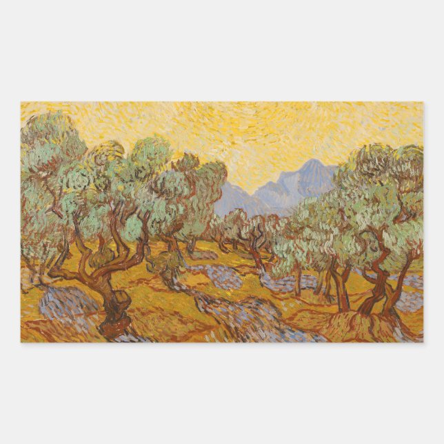 Van Gogh Olive Trees Yellow Sun Sky Rechteckiger Aufkleber (Vorderseite)