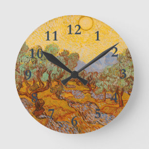 Van Gogh Olive Trees Yellow Sun Sky Runde Wanduhr