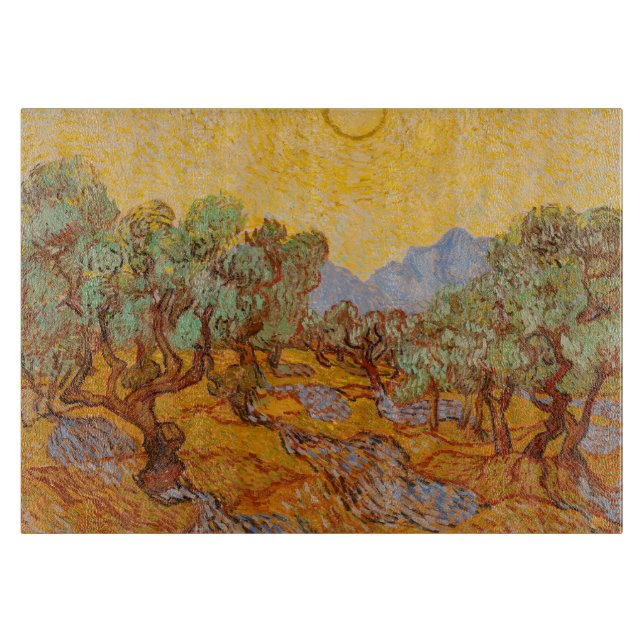 Van Gogh Olive Trees Yellow Sun Sky Schneidebrett (Vorderseite)