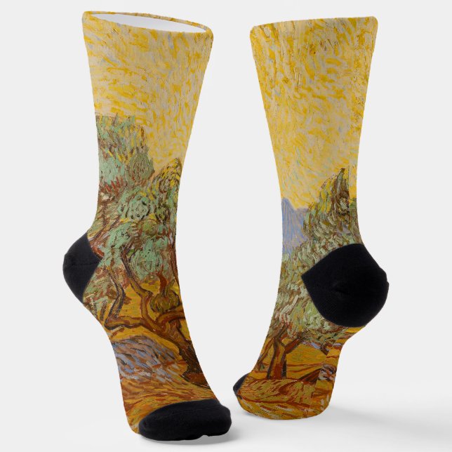 Van Gogh Olive Trees Yellow Sun Sky Socken (Gewinkelt)