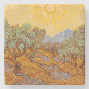 Van Gogh Olive Trees Yellow Sun Sky Steinuntersetzer