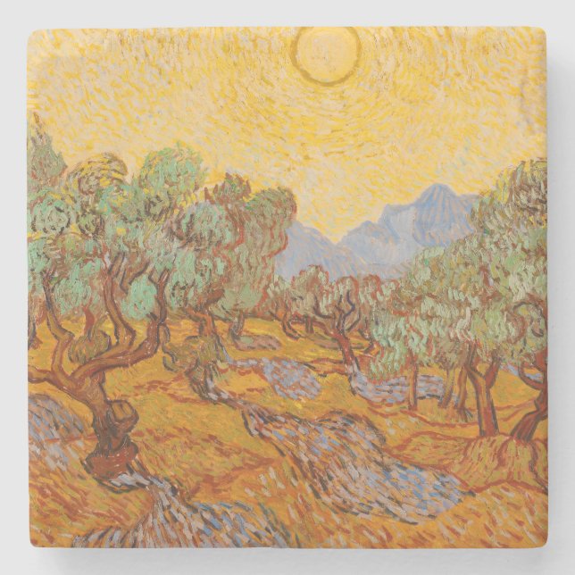 Van Gogh Olive Trees Yellow Sun Sky Steinuntersetzer (Vorderseite)