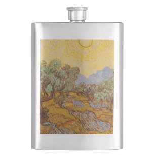 Van Gogh Olivenbäume Gelbe Sonne Himmel Flachmann