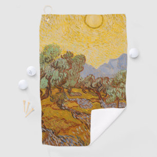 Van Gogh Olivenbäume Gelbe Sonne Himmel Golfhandtuch