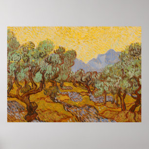 Van Gogh Olivenbäume Gelbe Sonne Himmel Poster