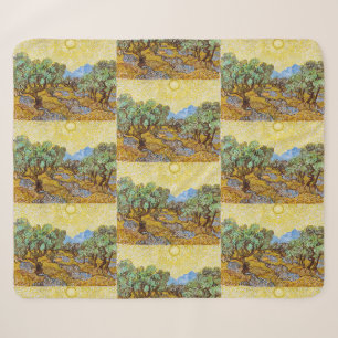 Van Gogh Olivenbäume - Goldene Sonne & Himmel Kuns Sherpadecke