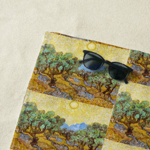 Van Gogh Olivenbäume - Goldene Sonne & Himmel Kuns Strandtuch
