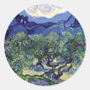Van Gogh - Olivenbäume in einer bergigen Landschaf Runder Aufkleber