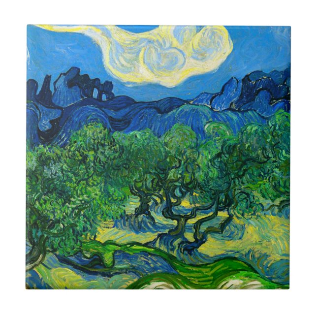 Van Gogh Olivenbäume in einer Bergwelt Fliese (Vorderseite)