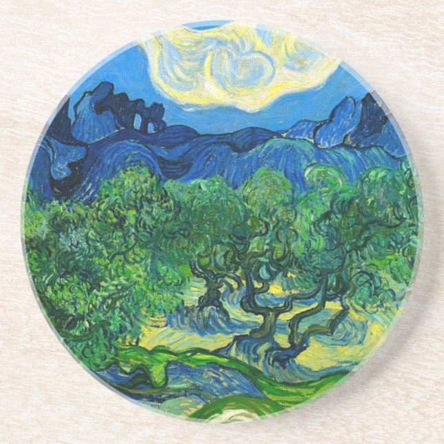 Van Gogh Olivenbäume in einer Bergwelt Getränkeuntersetzer (Vorne)