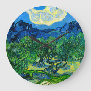 Van Gogh Olivenbäume in einer Bergwelt Große Wanduhr
