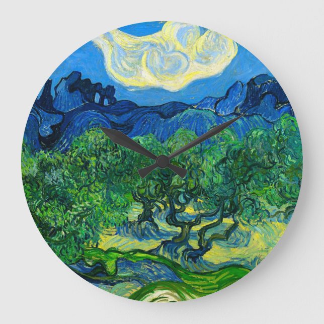 Van Gogh Olivenbäume in einer Bergwelt Große Wanduhr (Vorderseite)