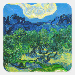 Van Gogh Olivenbäume in einer Bergwelt Quadratischer Aufkleber