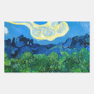 Van Gogh Olivenbäume in einer Bergwelt Rechteckiger Aufkleber