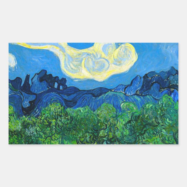 Van Gogh Olivenbäume in einer Bergwelt Rechteckiger Aufkleber (Vorderseite)