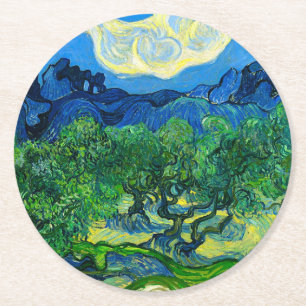Van Gogh Olivenbäume in einer Bergwelt Runder Pappuntersetzer