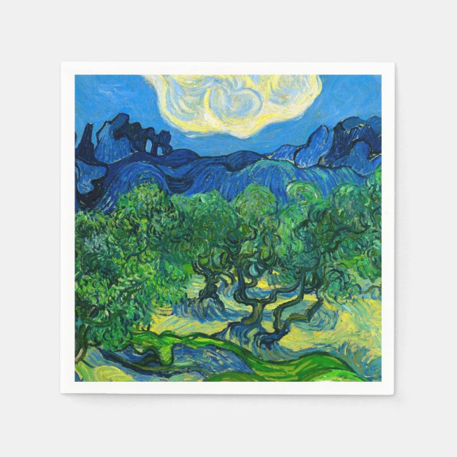 Van Gogh Olivenbäume in einer Bergwelt Serviette (Vorderseite)
